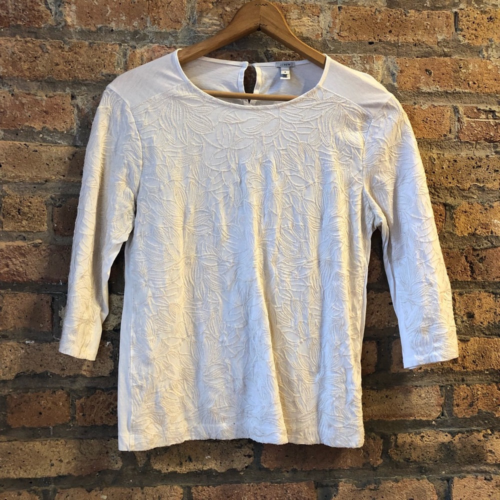 J. crew white embroidered l/s tee - sz M